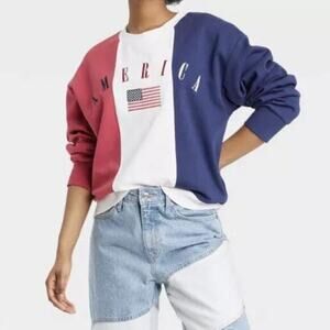 IML American Flag Sweatshirt USA Patriotic Red White &‎ Blue Size XS